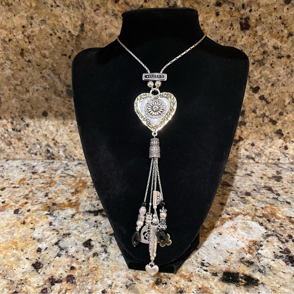 Silver Heart Pendant Necklace with Charms